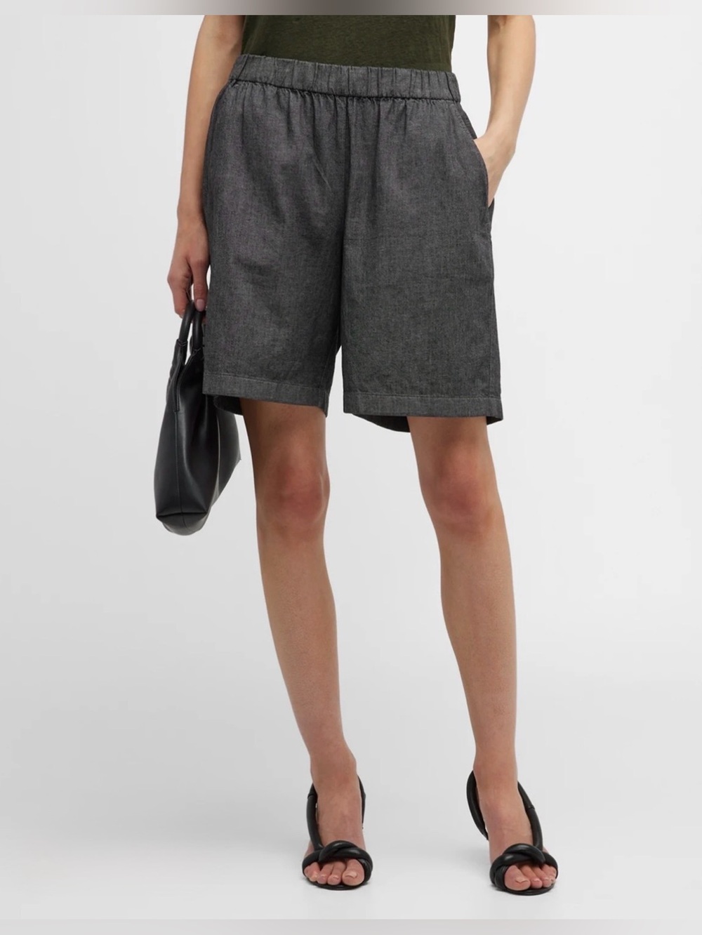 Eileen Fisher NWT Preppy Cotton Shorts Relaxed Lightweight Black/White Size XL